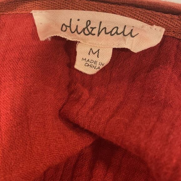 Oli & Hali 100% boho cotton relaxed fit puff sleeves brick red color size M - Picture 6 of 10